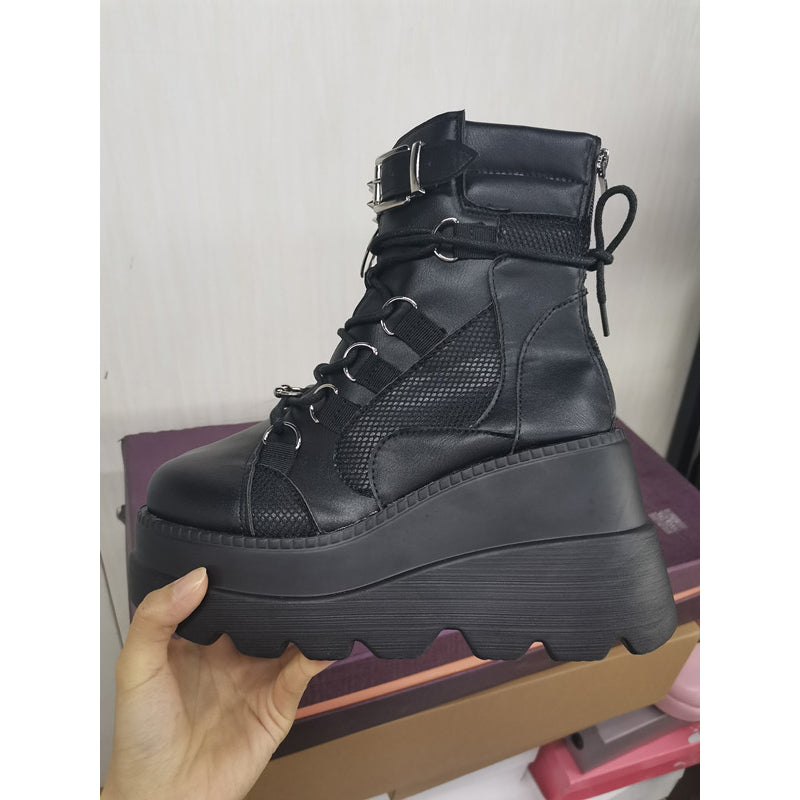 Womens Punk Lace-Up Platform Boots