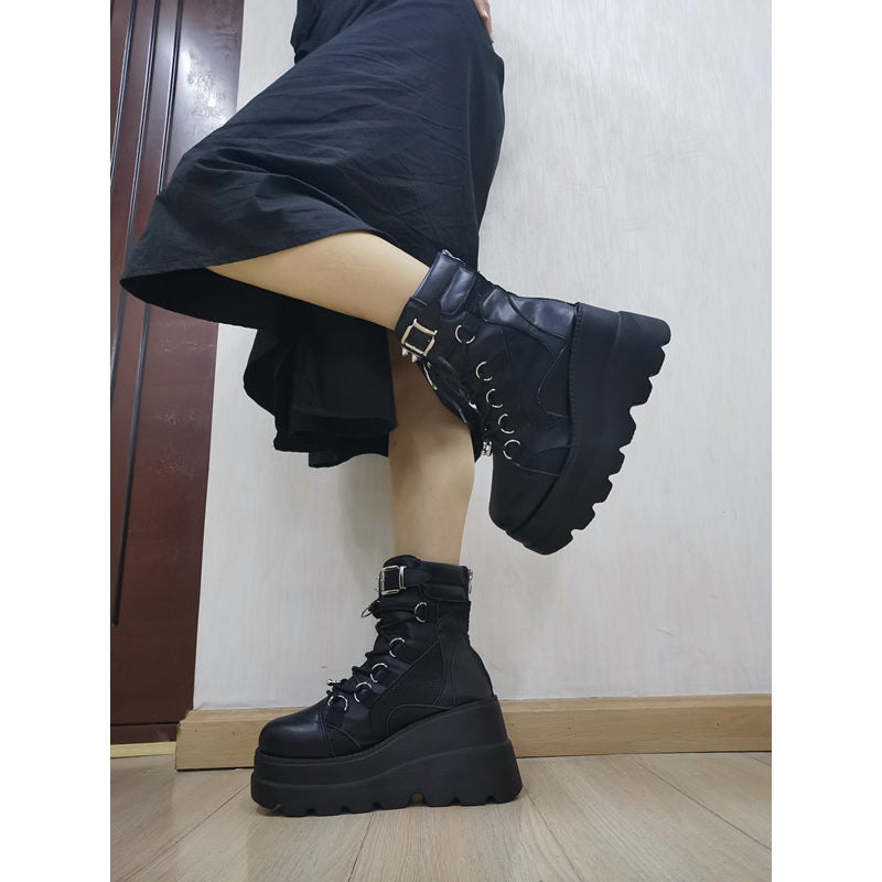 Womens Punk Lace-Up Platform Boots