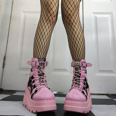 Womens Punk Lace-Up Platform Boots