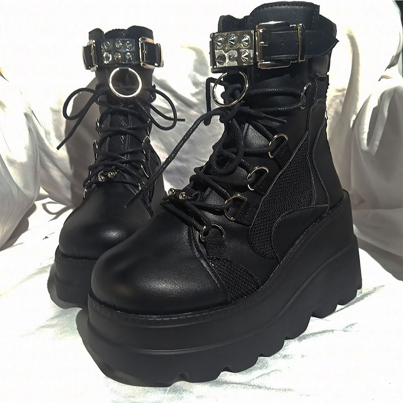 Womens Punk Lace-Up Platform Boots