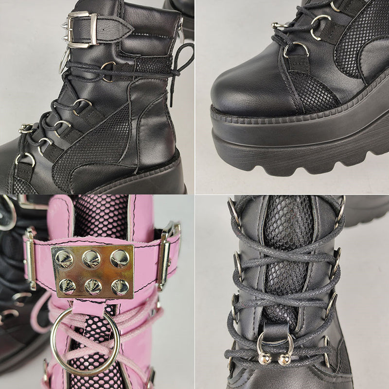 Womens Punk Lace-Up Platform Boots