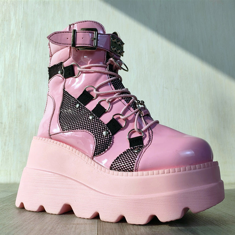 Womens Punk Lace-Up Platform Boots