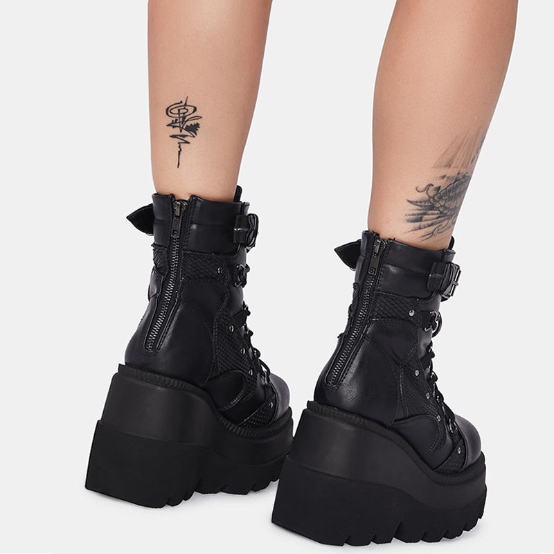 Womens Punk Lace-Up Platform Boots