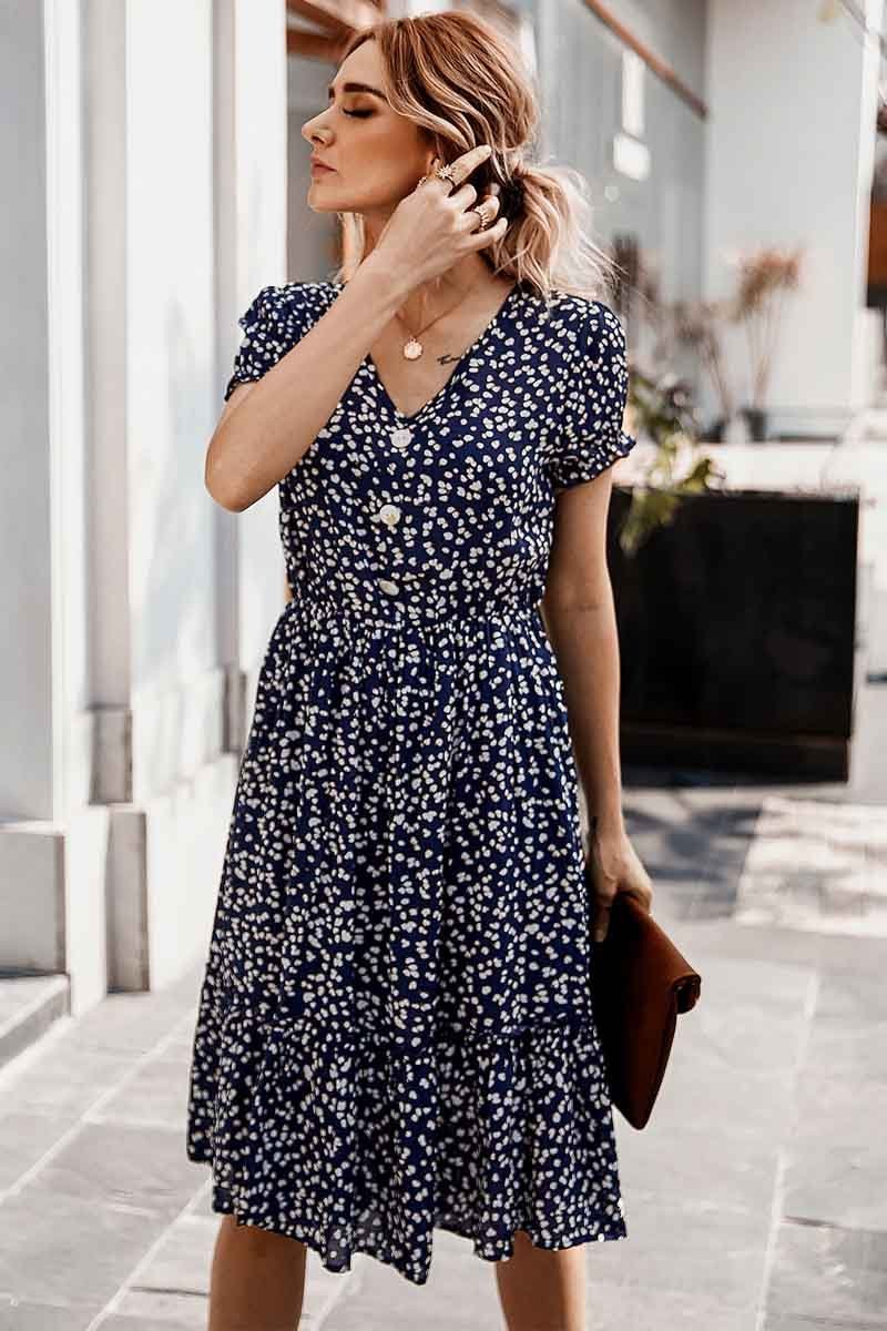 Cute Floral Print V-neck Dress