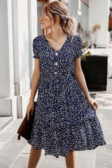 Cute Floral Print V-neck Dress