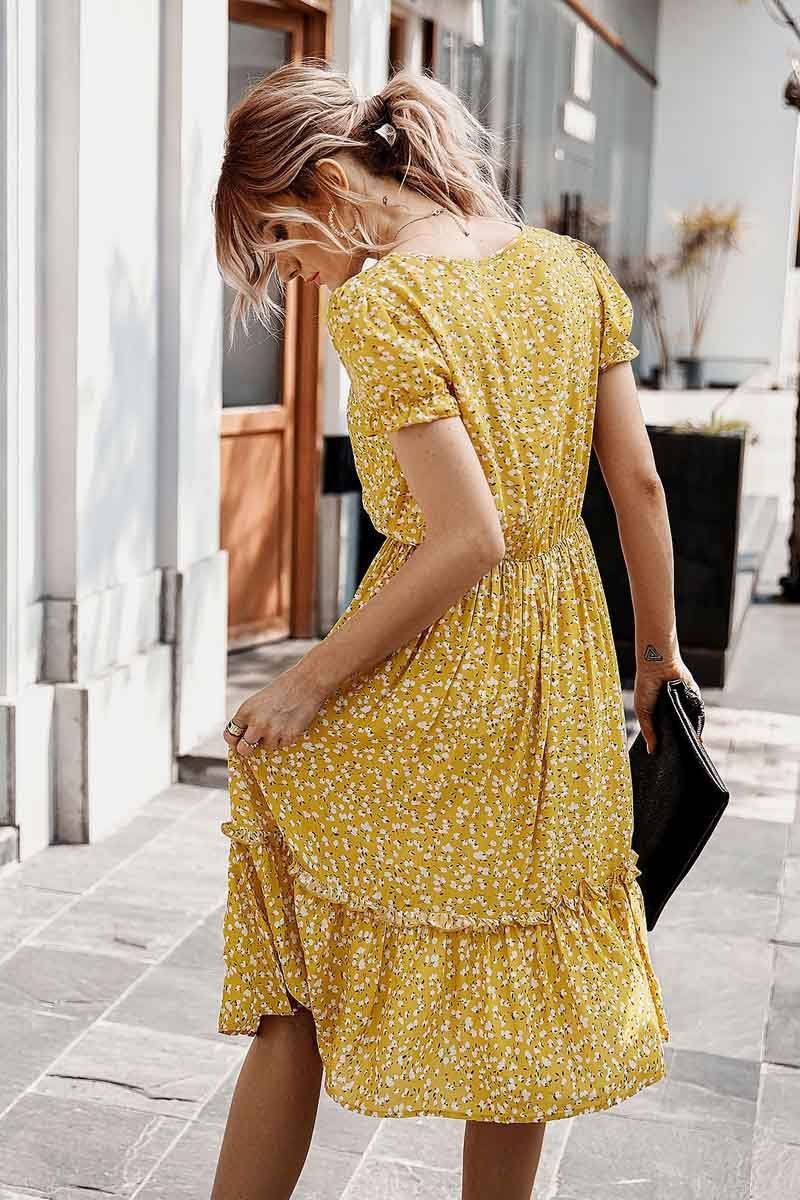 Cute Floral Print V-neck Dress