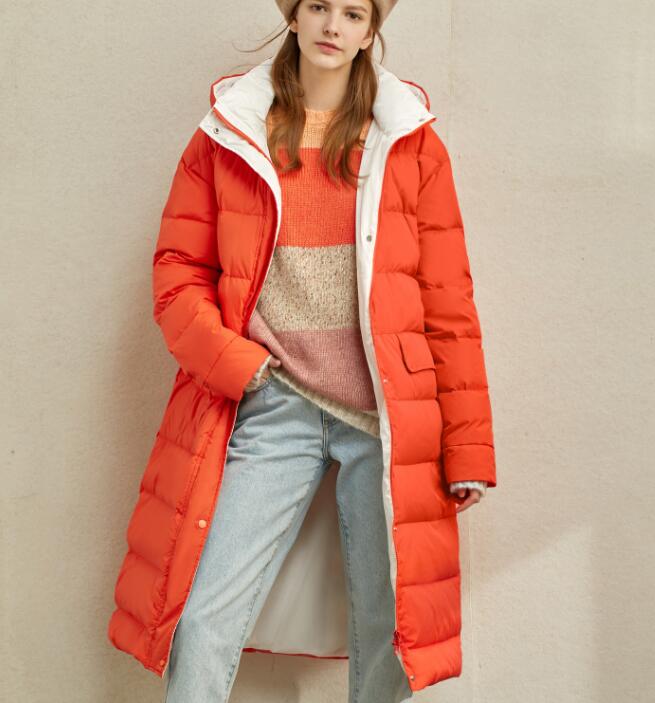 Contrast Color Long Women Winter Loose Plus size Side Pockets Down Jacket Women Down Coats