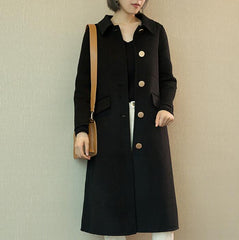 Black Women Winter Black Long Women Wool Coat Jacket 1668