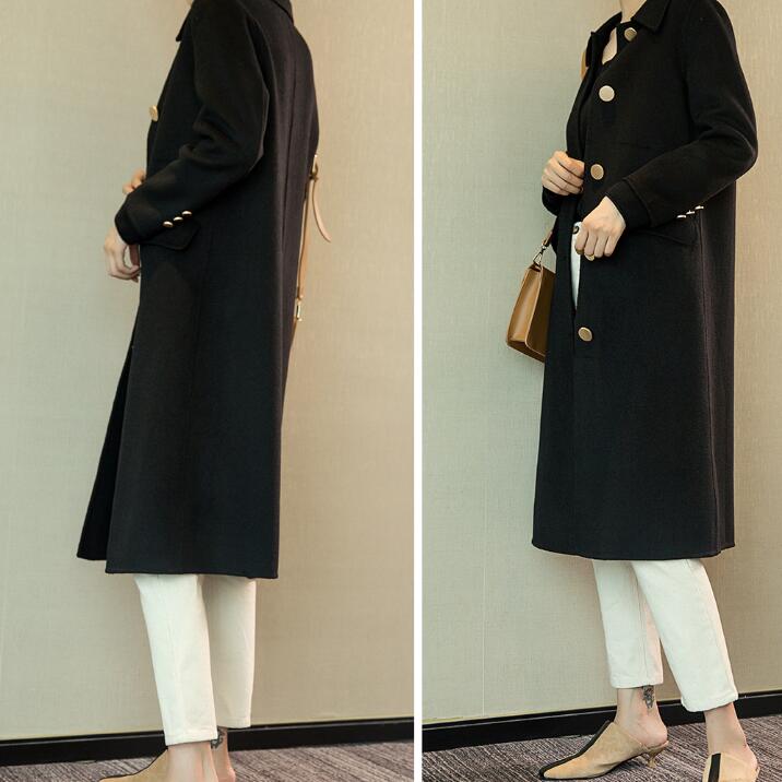 Black Women Winter Black Long Women Wool Coat Jacket 1668