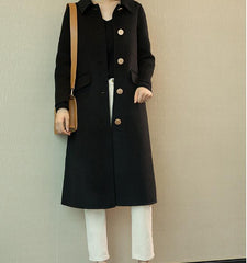 Black Women Winter Black Long Women Wool Coat Jacket 1668