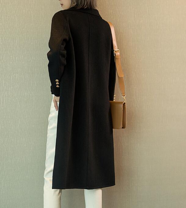 Black Women Winter Black Long Women Wool Coat Jacket 1668