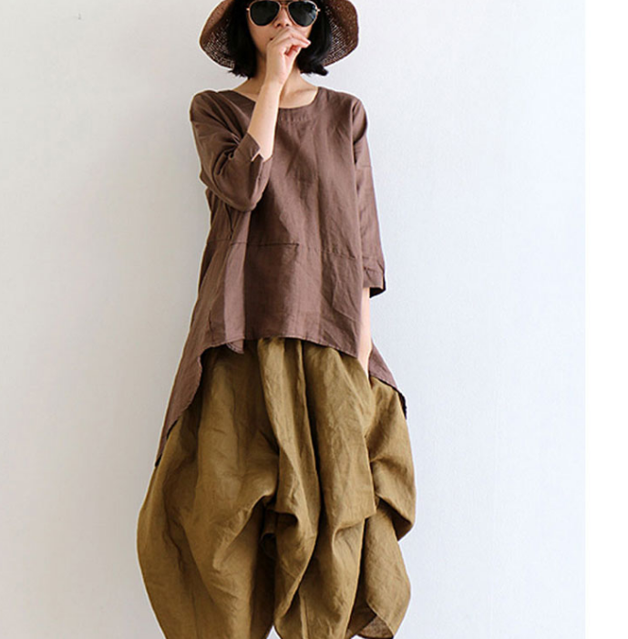 Loose Women Tunic Casual Linen Shirts Soft Washed Blouse Summer Women Tops