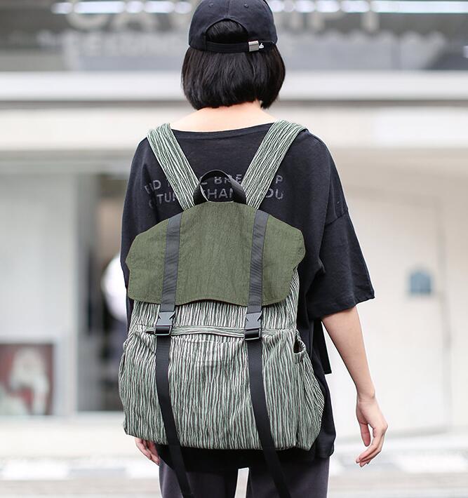 Striped Large Casual Simple Women Travel Backpack Shoulder Bag 2225