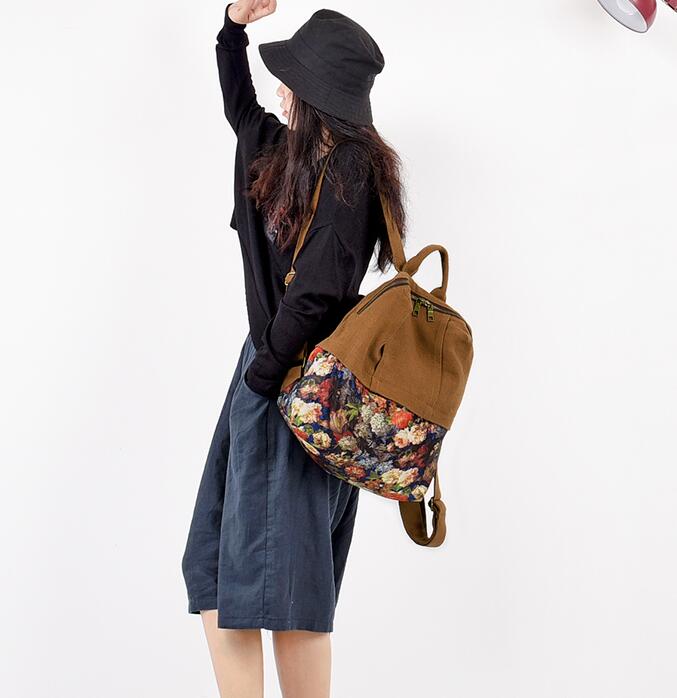 Floral PatchWork Large Casual Simple Women Travel Backpack Shoulder Bag 1289