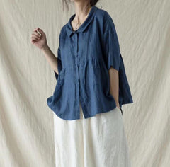 Women Linen Casual Summer Tops Women Blouse Loose Style Shirts H9505