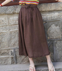 Coffee Women's Skirts Summer Linen Skirt Elastic Waist SSM09755