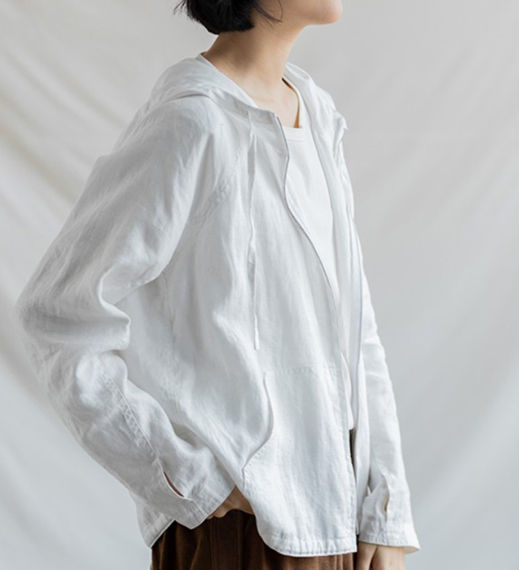 Hooded Linen Jacket,Long Sleeve Women Linen Tops 62707