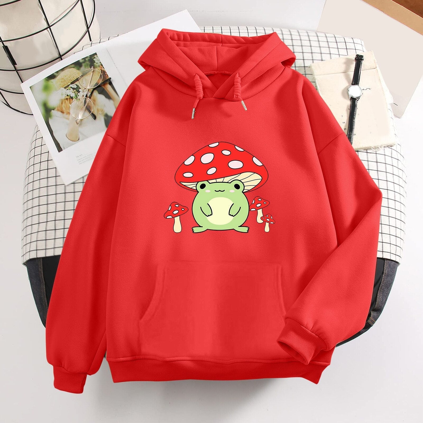 Niedlicher Booyo-Pilz-Frosch-Kapuzenpullover für Damen für Teenager-Mädchen