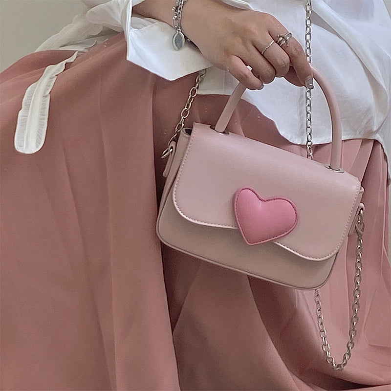 Pink Heart Chain Crossbody Bag Handbag