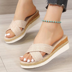 Wenkouban Women Sandals Wedges Heels Summer Shoes For Women Platform Sandalias Mujer Elegant Woman Heeled Shoes Slippers Summer Footwear