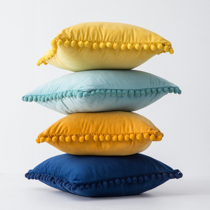 The Luxe Pom Pom Velvet Pillow Cover