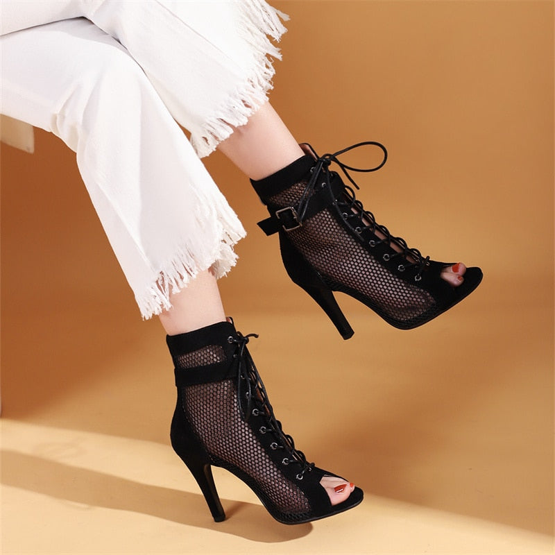 Woman Summer Shoes Peep Toe Sandals Cut-outs Gladiator Ankle Boots Lace-up High Heels