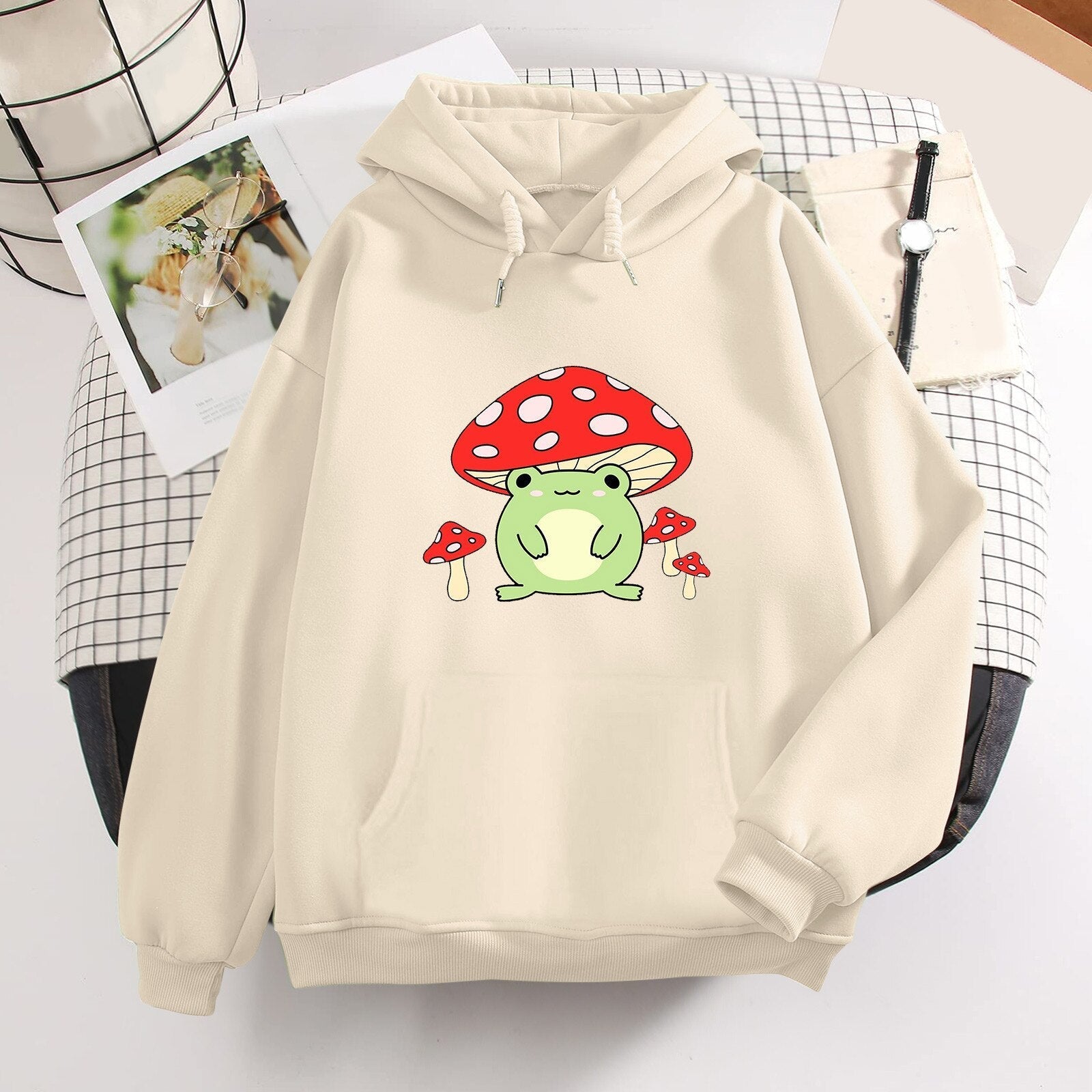 Niedlicher Booyo-Pilz-Frosch-Kapuzenpullover für Damen für Teenager-Mädchen