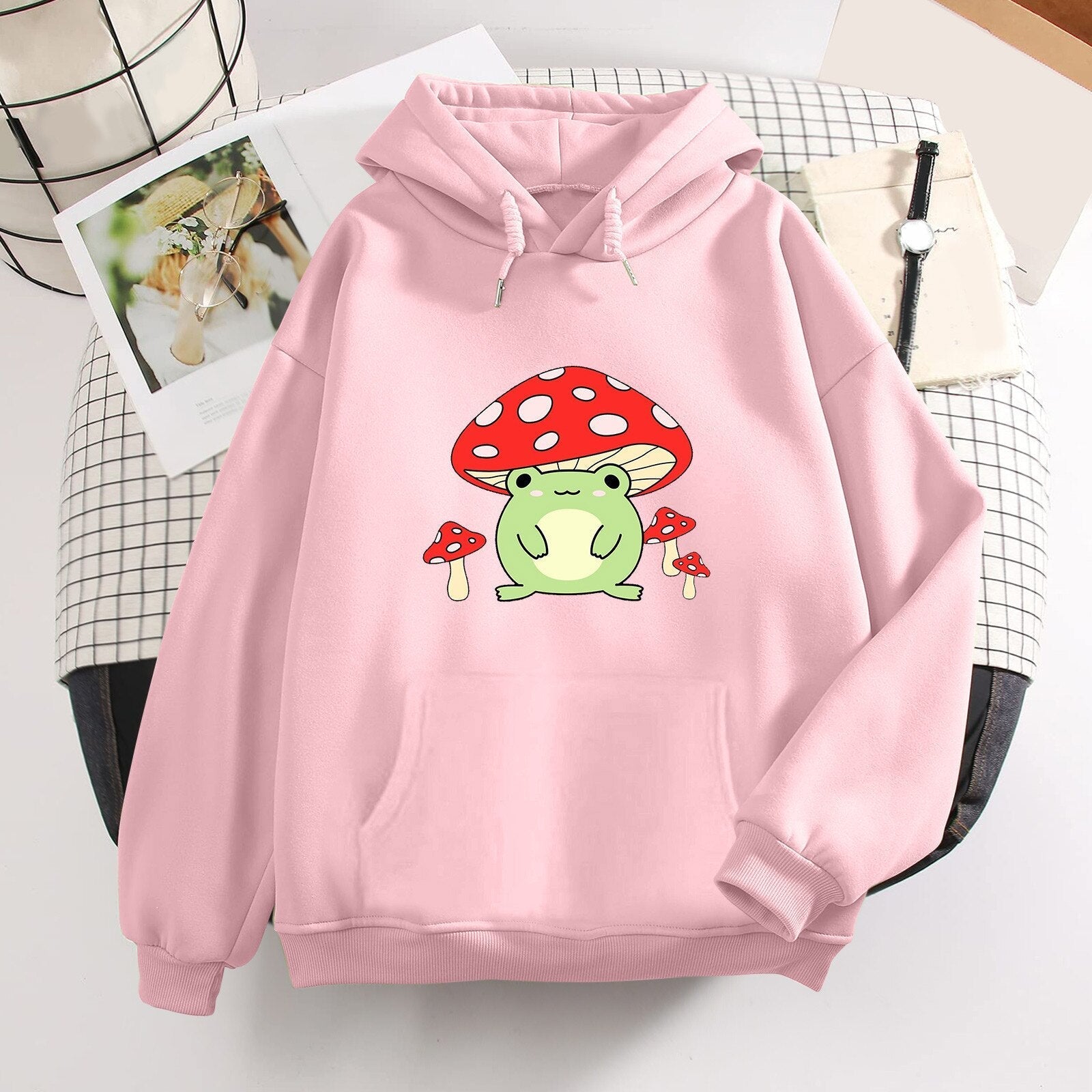 Niedlicher Booyo-Pilz-Frosch-Kapuzenpullover für Damen für Teenager-Mädchen