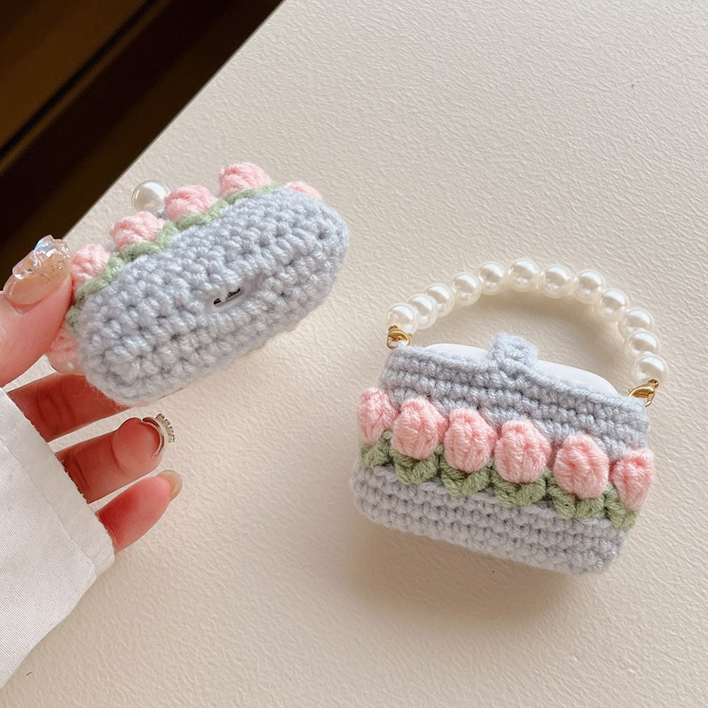 Cute Crochet Tulip Flower Airpods Case