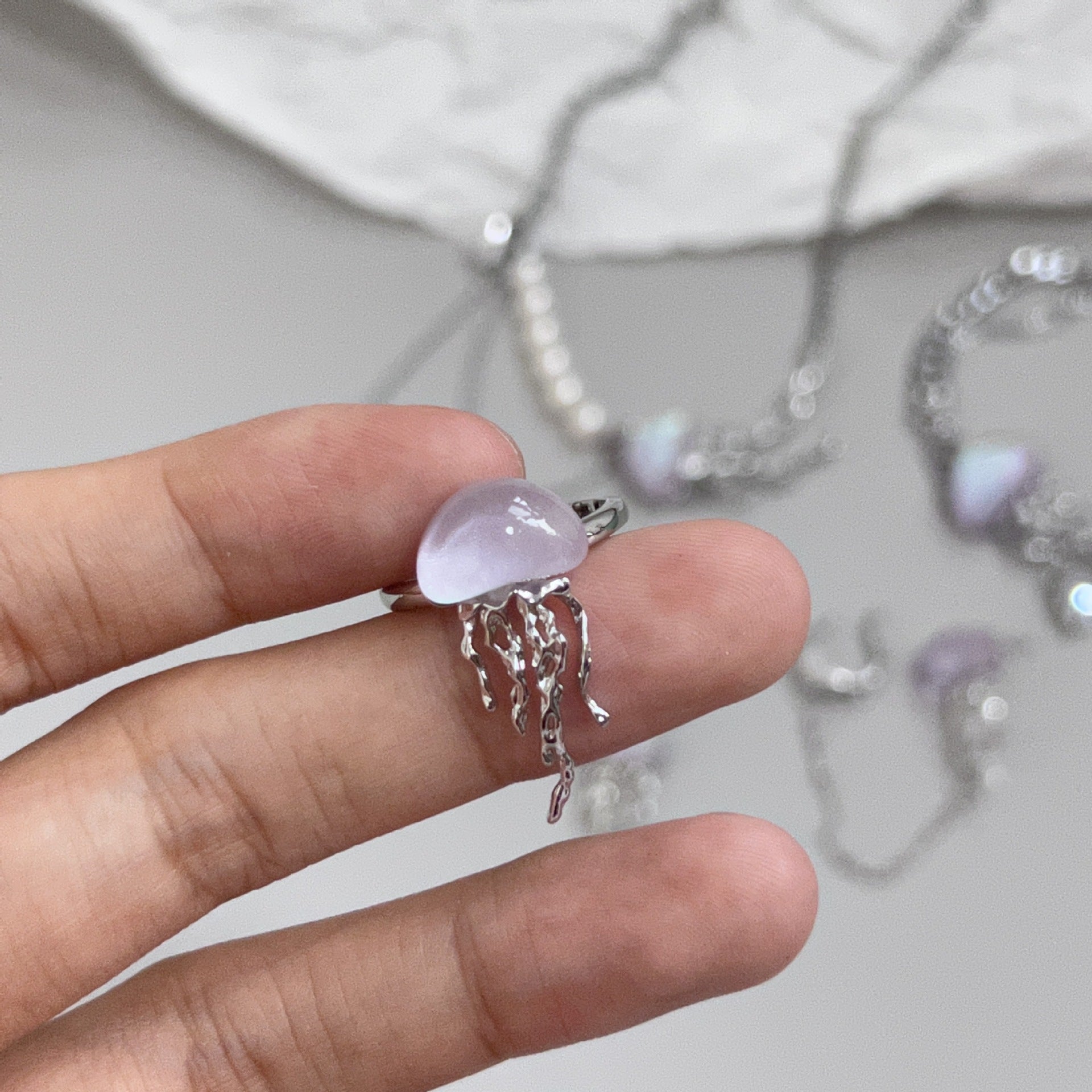 Cute Jellyfish Ring Necklace Bracelet Earring-HEARTZCORE