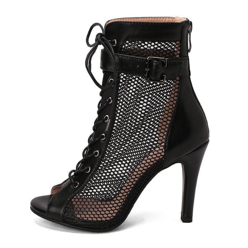 Woman Summer Shoes Peep Toe Sandals Cut-outs Gladiator Ankle Boots Lace-up High Heels