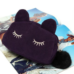 Women Cartoon Cute Cat Face Tote Bag Holding Imitation Velvet Purse