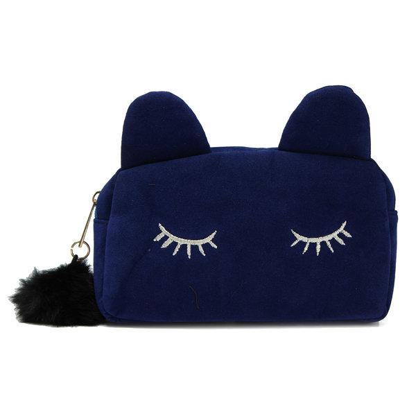 Women Cartoon Cute Cat Face Tote Bag Holding Imitation Velvet Purse