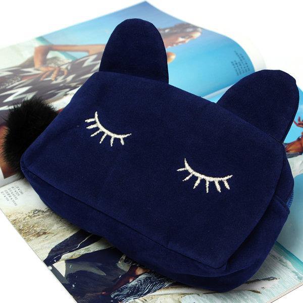 Women Cartoon Cute Cat Face Tote Bag Holding Imitation Velvet Purse