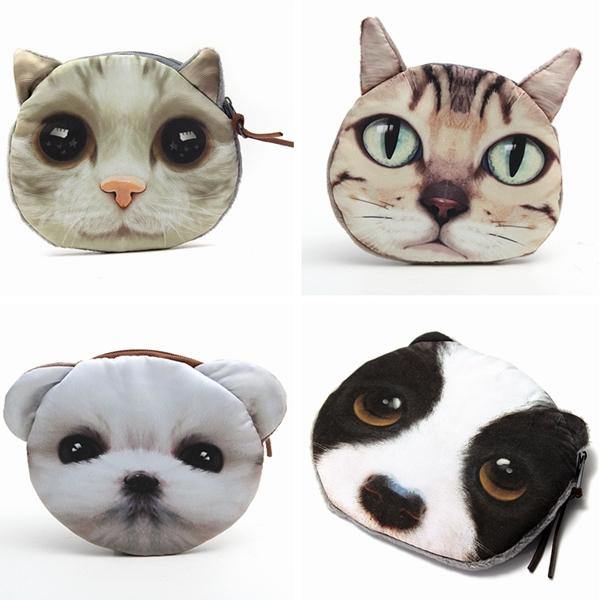 Lovely Dog Cat Face Coin Zipper Coin Pocket Mini Wallet