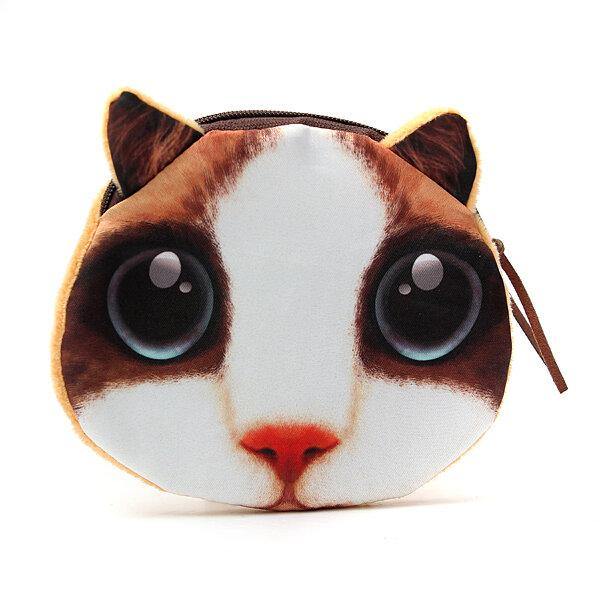 Lovely Dog Cat Face Coin Zipper Coin Pocket Mini Wallet