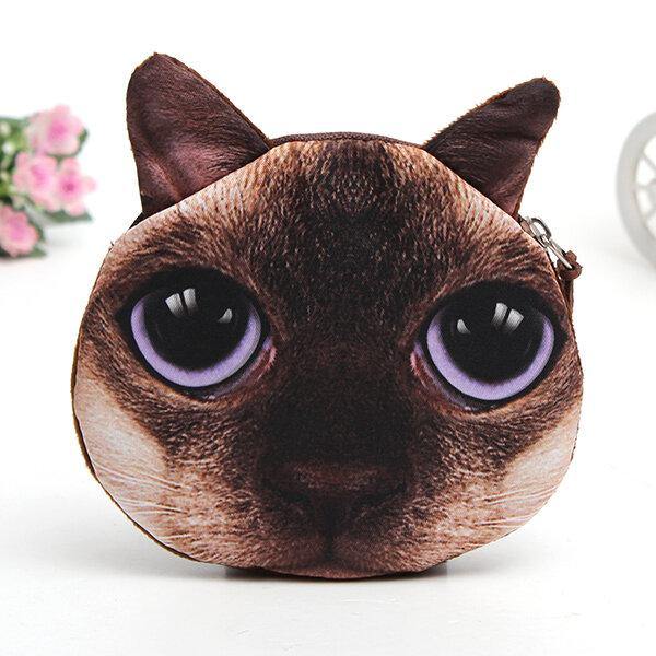 Lovely Dog Cat Face Coin Zipper Coin Pocket Mini Wallet