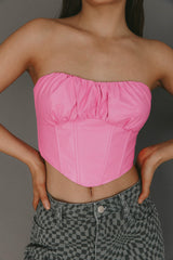 Erikah Strapless Corset Crop Top Pink