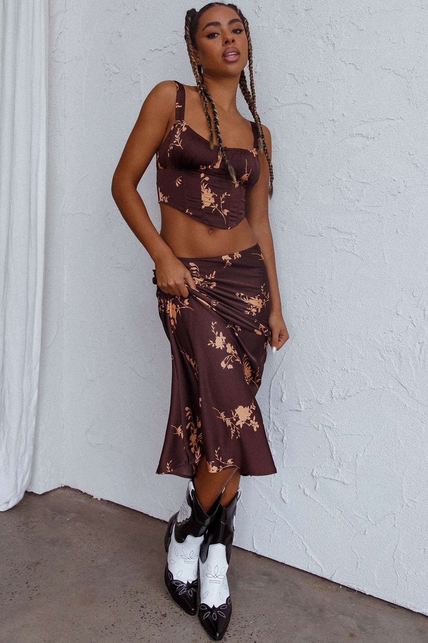 Zerah Crop Top Floral Brown