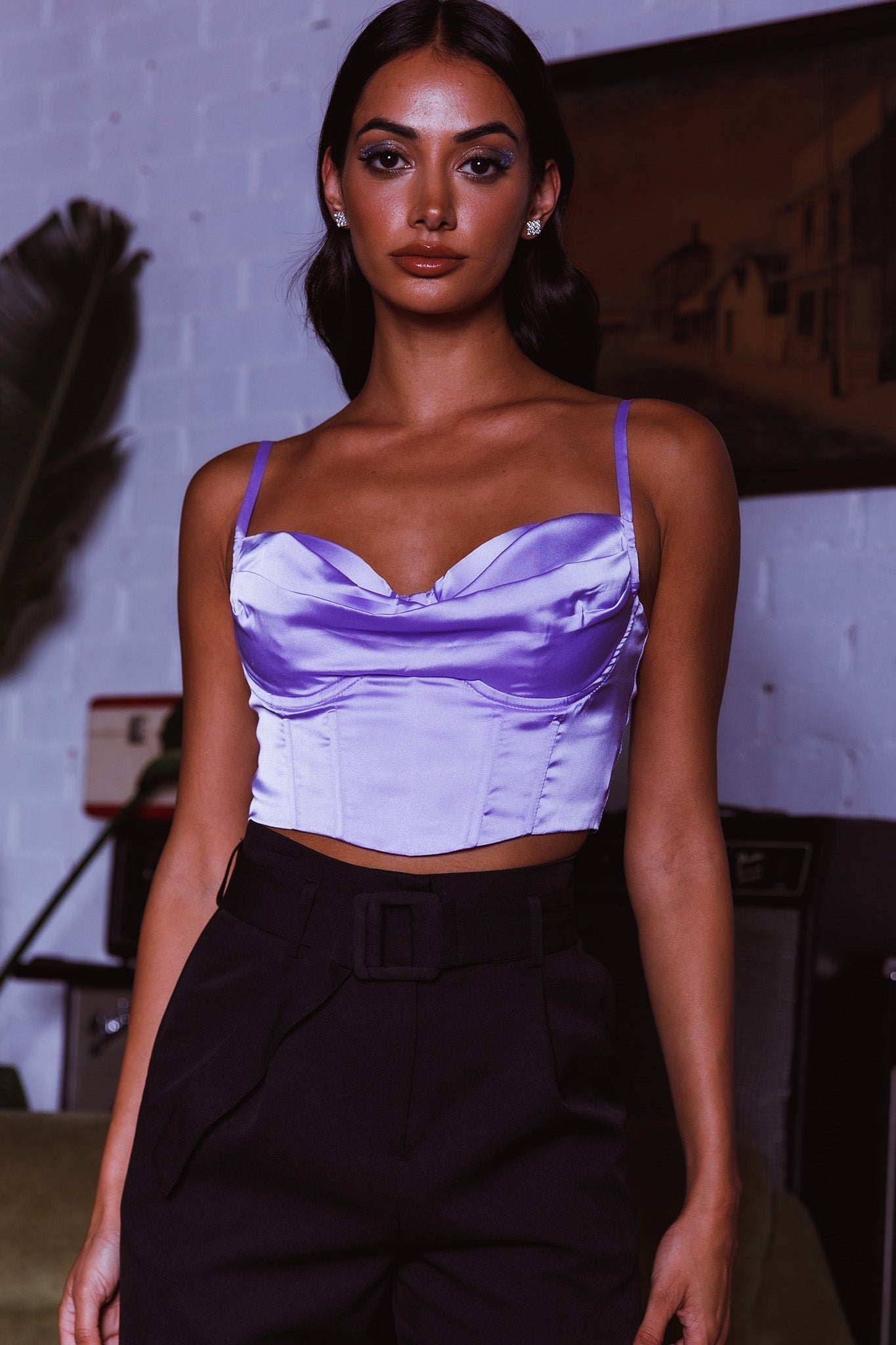 Lila Cowl Neck Corset Top Lilac