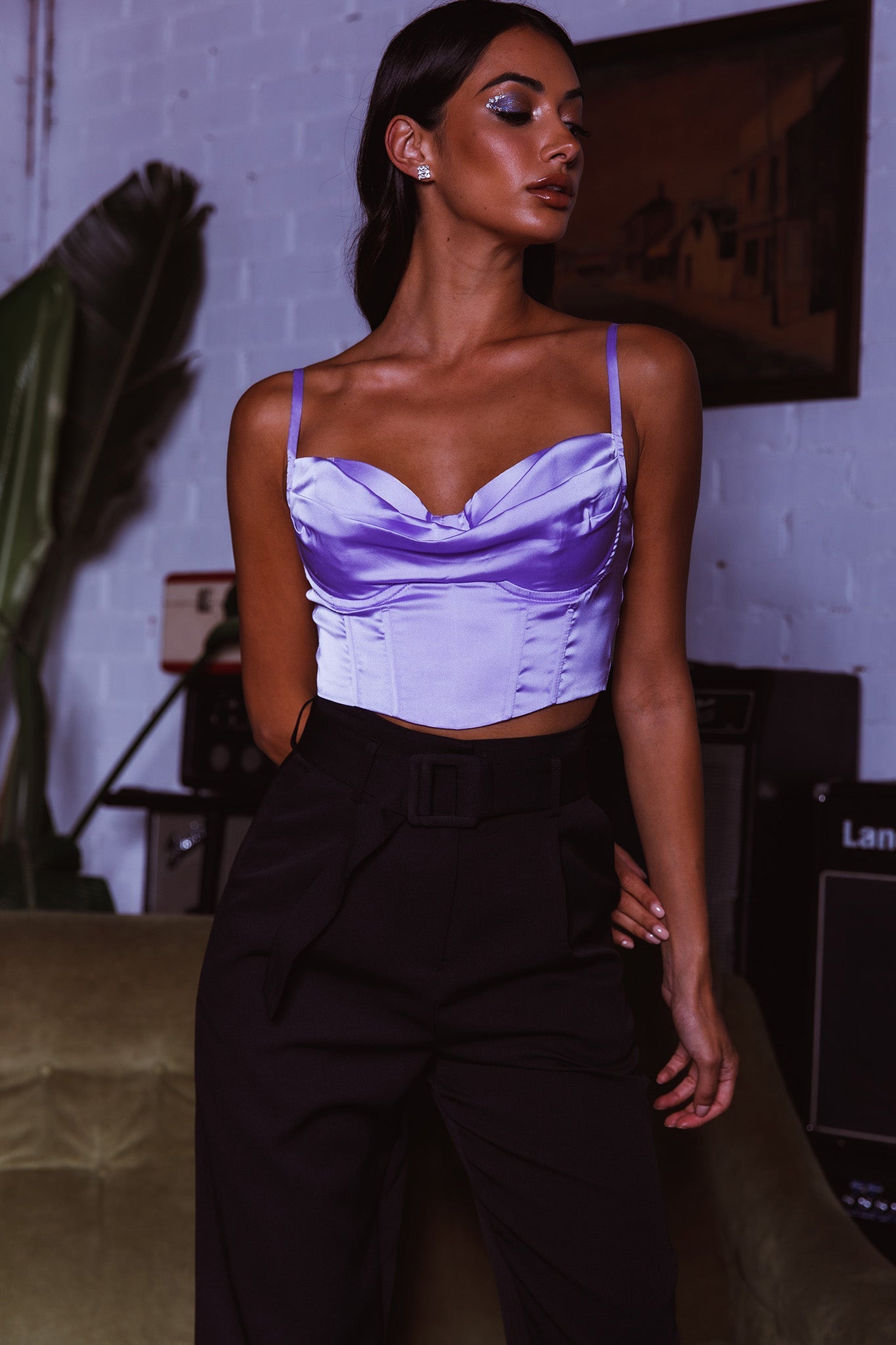 Lila Cowl Neck Corset Top Lilac