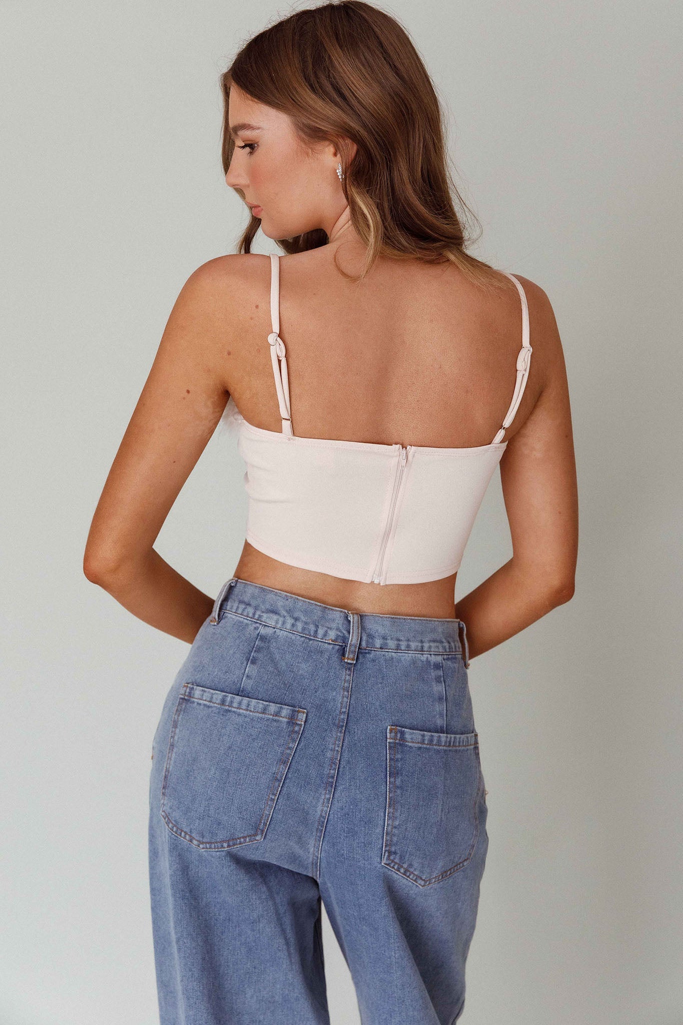 Jovi Feather-Trim Crop Top Nude