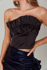 La Belle Frill Neckline Crop Top Black