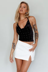 Jaydelle Halterneck Diamante Top Black