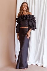 Midnight Mirage Puff Ruffle Crop Top Black