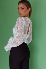 Jamie Long Balloon Sleeve Lace Crop Top White