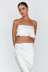 Tahni Diamante Strap Crop Top Oyster