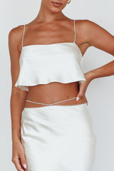 Tahni Diamante Strap Crop Top Oyster