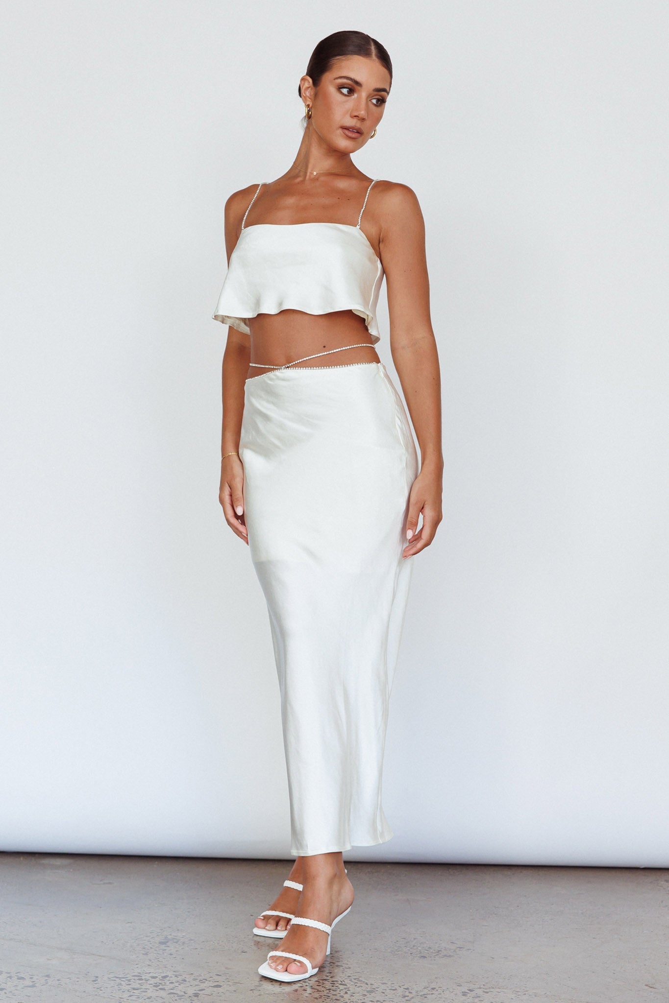 Tahni Diamante Strap Crop Top Oyster