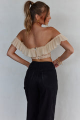 Dreamy On Or Off-Shoulder Frill Crop Top Nude